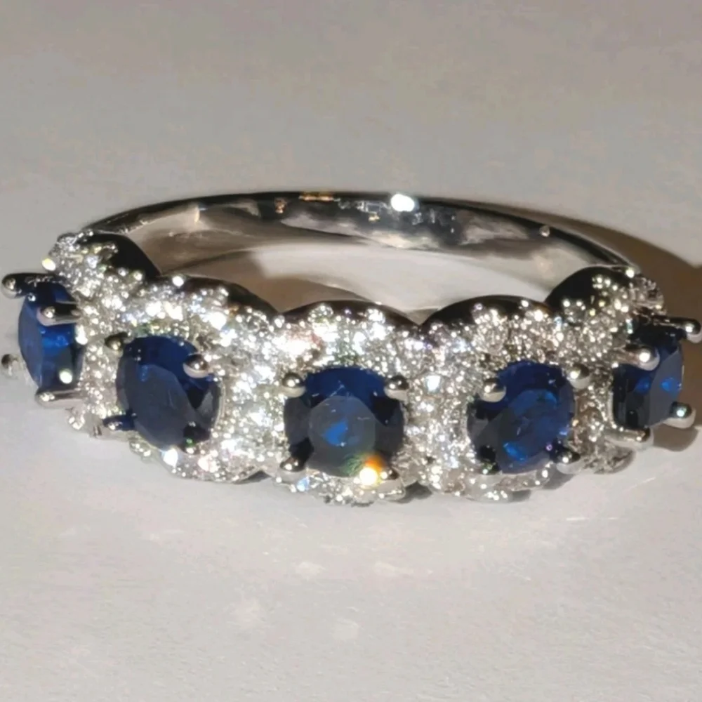 3.5ct Lab-Created Blue Sapphire Band Half Eternity Halo 14k White Gold Plated